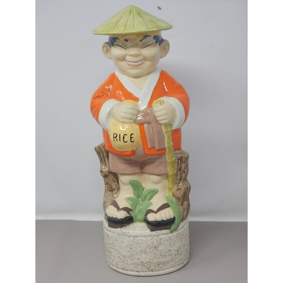 Vintage Ceramic Asian Man Rice Bag Hiking Stick Storage‎ Holder Decanter - Picture 1 of 13